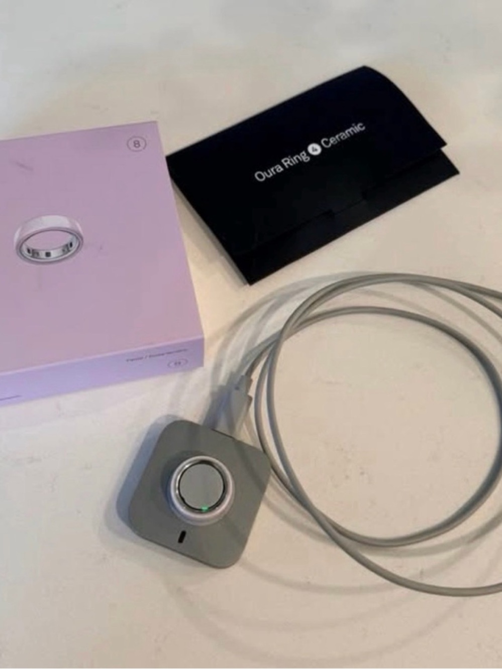 Oura Ring Charger with Ceramic Box and Silver Ring